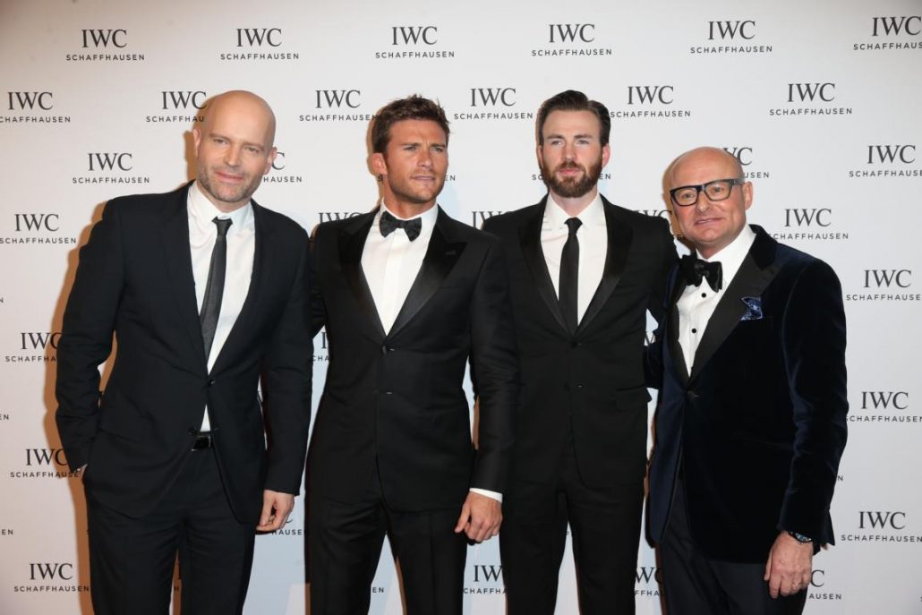 HANDOUT - Marc Forster, Scott Eastwood, Chris Evans and IWC Schaffhausen CEO Georges Kern attend the IWC "Come Fly with us" Gala Dinner during the launch of the Pilot's Watches Novelties from the Swiss luxury watch manufacturer IWC Schaffhausen at the Salon International de la Haute Horlogerie (SIHH) 2016 on January 19, 2016 in Geneva, Switzerland. (PHOTOPRESS/IWC)