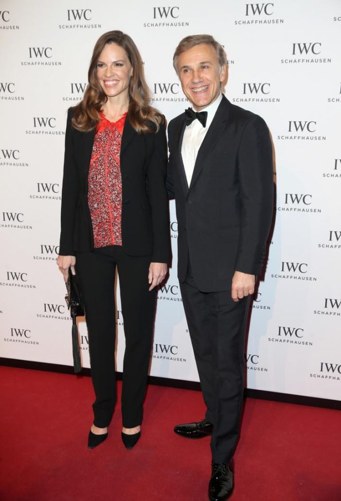 HANDOUT - Hilary Swank and Christoph Waltz attend the IWC "Come Fly with us" Gala Dinner during the launch of the Pilot's Watches Novelties from the Swiss luxury watch manufacturer IWC Schaffhausen at the Salon International de la Haute Horlogerie (SIHH) 2016 on January 19, 2016 in Geneva, Switzerland. (PHOTOPRESS/IWC)