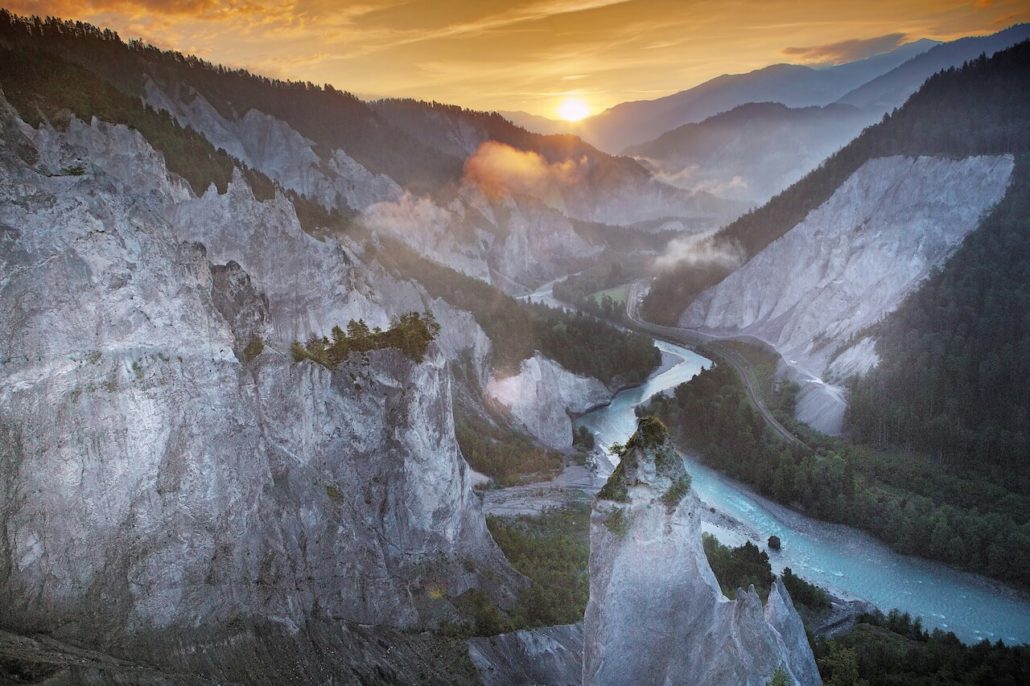 rheinschlucht sonnenuntergang